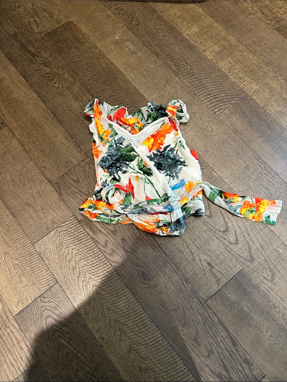 Floral Wrap One-Piece Swim Suit - White with Orange & Green